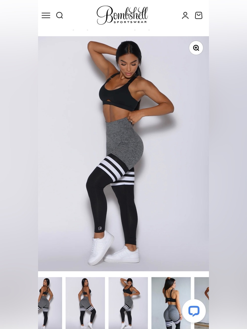 Bombshell Sportswear Black, Gray & White High-Waist Striped Leggings